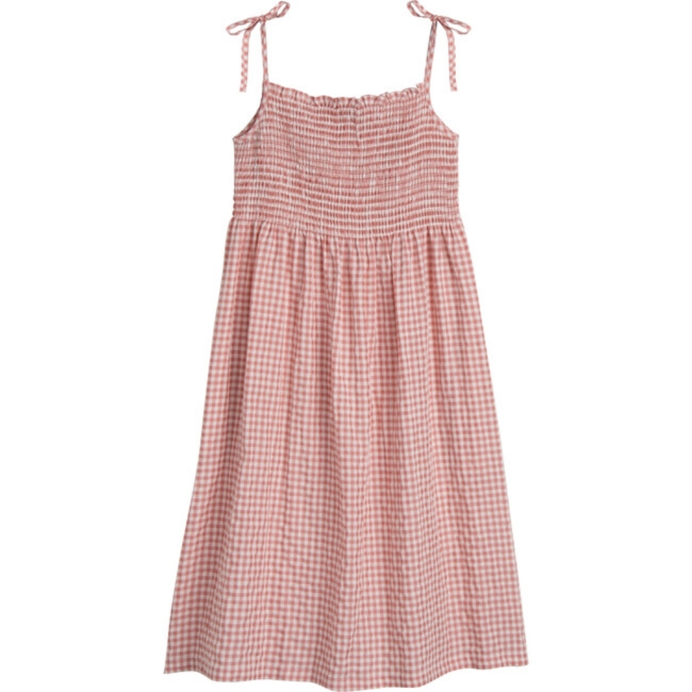 Maison Me Rosalie Smocked Midi Dress In Dusty Rose Gingham
